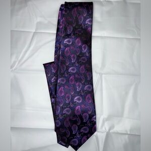 Armarachi Paisley Satin Galaxy Purple Neck Tie Classy Retro Formal Flare